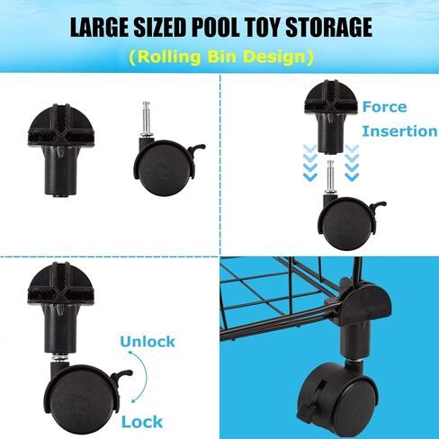 rakkitomato Pool Noodles Holder, DIY Mesh Rolling Storage Organizer Bin for Pool Floats,Swim Toys,Inflatable Balls, Black in Kuwait