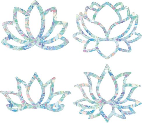 GORGECRAFT 16 Sheets Lotus Anti-Collision Rainbow Window Glass Clings Flower Static Window Decal Non Adhesive Vinyl Film Home Decorations for Sliding Doors Windows Prevent Stop Birds Dogs Strikes in Saudi Arabia