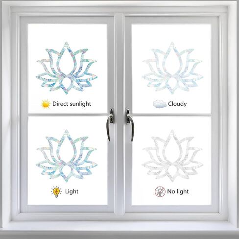 GORGECRAFT 16 Sheets Lotus Anti-Collision Rainbow Window Glass Clings Flower Static Window Decal Non Adhesive Vinyl Film Home Decorations for Sliding Doors Windows Prevent Stop Birds Dogs Strikes in Saudi Arabia