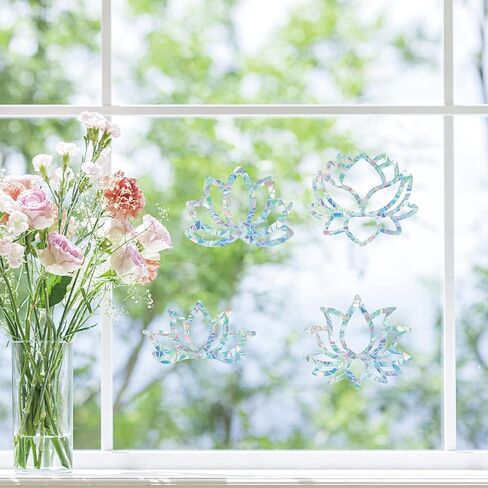 GORGECRAFT 16 Sheets Lotus Anti-Collision Rainbow Window Glass Clings Flower Static Window Decal Non Adhesive Vinyl Film Home Decorations for Sliding Doors Windows Prevent Stop Birds Dogs Strikes in Saudi Arabia