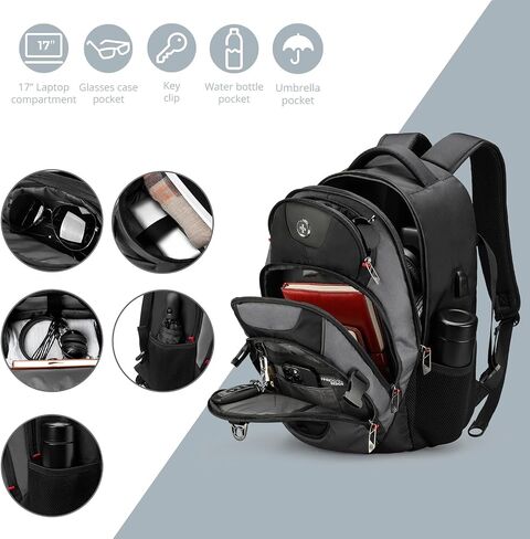 Swissdigital Design Large Business Laptop Backpack with Smart USB Charging Port, Travel Backpack Fits 15.6 inches laptops, Water Repellent College Backpack for Men Women (VECTOR SD803-12) in Saudi Arabia