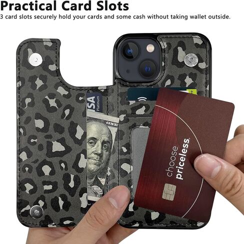 Flip Leather Wallet Case Card Holder Compatible with iPhone 13 and 14 6.1" Women and Girls with Card Holder Kickstand Double Magnetic Clasp Brown Cow Pattern in Kuwait