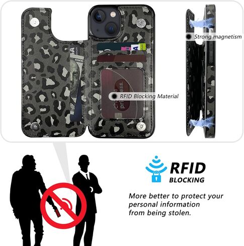 Flip Leather Wallet Case Card Holder Compatible with iPhone 13 and 14 6.1" Women and Girls with Card Holder Kickstand Double Magnetic Clasp Brown Cow Pattern in Kuwait