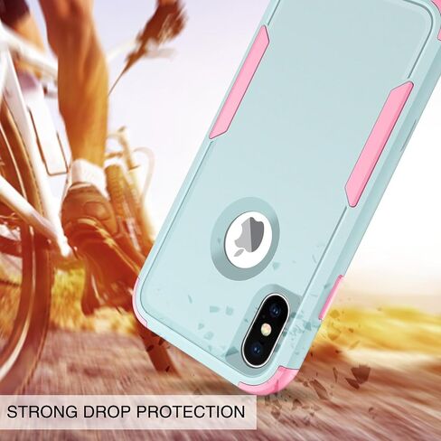 حافظة BENTOBEN iPhone X، حافظة iPhone Xs، 3 في 1 شديدة التحمل من البولي كربونات الصلبة الهجينة الناعمة من مادة TPU المقاومة للصدمات وغير قابلة للانزلاق غطاء حماية لهاتف iPhone X (2017) / iPhone Xs (2018) 5.8 بوصة، أخضر/وردي in Kuwait