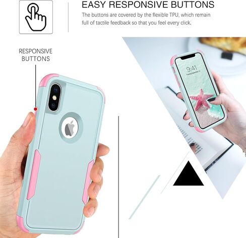 حافظة BENTOBEN iPhone X، حافظة iPhone Xs، 3 في 1 شديدة التحمل من البولي كربونات الصلبة الهجينة الناعمة من مادة TPU المقاومة للصدمات وغير قابلة للانزلاق غطاء حماية لهاتف iPhone X (2017) / iPhone Xs (2018) 5.8 بوصة، أخضر/وردي in Kuwait