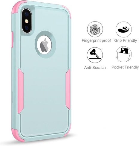 حافظة BENTOBEN iPhone X، حافظة iPhone Xs، 3 في 1 شديدة التحمل من البولي كربونات الصلبة الهجينة الناعمة من مادة TPU المقاومة للصدمات وغير قابلة للانزلاق غطاء حماية لهاتف iPhone X (2017) / iPhone Xs (2018) 5.8 بوصة، أخضر/وردي in Kuwait