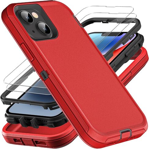 for iPhone 13 Case/iPhone 14 Case, Military Grade 3 in 1 Heavy Duty Shockproof/Drop Proof/Dust Proof Case with 2Pcs Tempered Glass Screen Protector (Aqua Blue/Pink) in Saudi Arabia