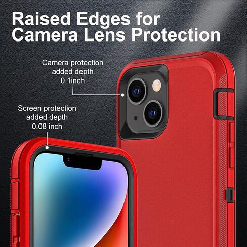 for iPhone 13 Case/iPhone 14 Case, Military Grade 3 in 1 Heavy Duty Shockproof/Drop Proof/Dust Proof Case with 2Pcs Tempered Glass Screen Protector (Aqua Blue/Pink) in Saudi Arabia