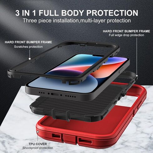 for iPhone 13 Case/iPhone 14 Case, Military Grade 3 in 1 Heavy Duty Shockproof/Drop Proof/Dust Proof Case with 2Pcs Tempered Glass Screen Protector (Aqua Blue/Pink) in Saudi Arabia
