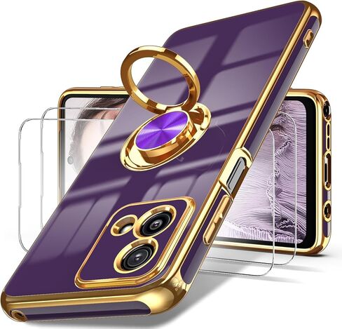 Dretal for Moto G Stylus 5G 2023 Case, 2X Screen Protector, 360° Rotatable Ring Holder Magnetic Kickstand,Plated Gold Edge Slim Soft TPU Protective Cover for Motorola G Stylus 5G 2023 (Black) in Kuwait