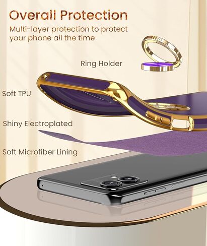 Dretal for Moto G Stylus 5G 2023 Case, 2X Screen Protector, 360° Rotatable Ring Holder Magnetic Kickstand,Plated Gold Edge Slim Soft TPU Protective Cover for Motorola G Stylus 5G 2023 (Black) in Kuwait