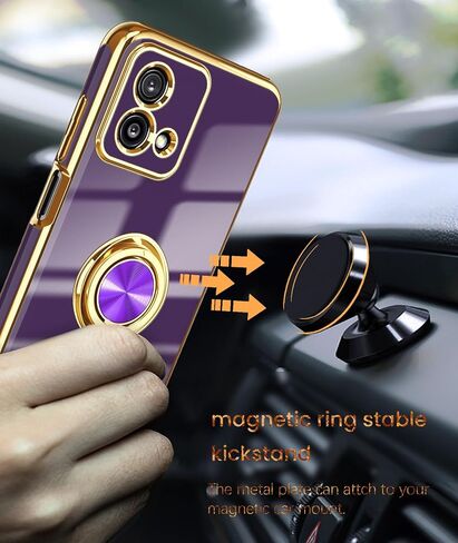 Dretal for Moto G Stylus 5G 2023 Case, 2X Screen Protector, 360° Rotatable Ring Holder Magnetic Kickstand,Plated Gold Edge Slim Soft TPU Protective Cover for Motorola G Stylus 5G 2023 (Black) in Kuwait