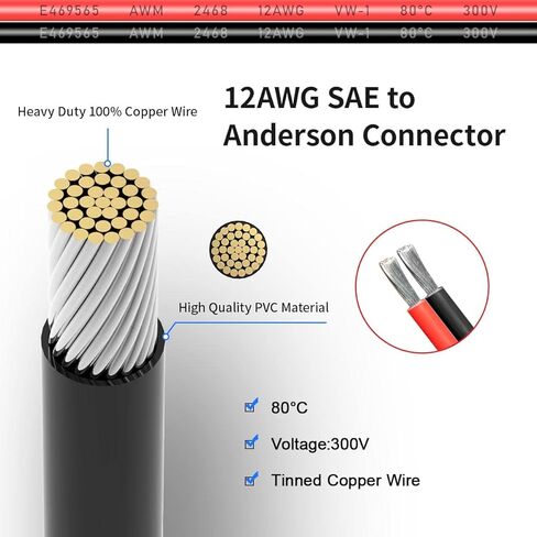 10AWG Anderson Connector to SAE Extension Cable with SAE Polarity Reverse Adapter for Portable Power Station Solar Panel (2FT) in Kuwait