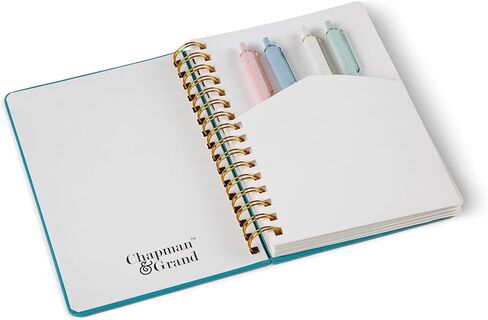مجلة تشابمان آند جراند كيتي كات اللطيفة المبطنة الحلزونية - 160 صفحة، غلاف فني، ورق سميك 100 جرام في المتر المربع، متوسط ​​5.7 بوصة × 8.5 بوصة، مسطرة بالكلية بجيب (فيروزي/ذهبي) in Kuwait
