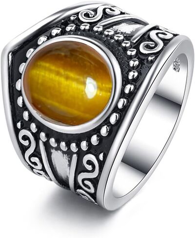 Genuine Crown Gemstone Ring,S925 Sterling Silver Retro Natural Oval Quartz Crystal Stone Boho Wide Band Ring Jewelry Gift for Women in Saudi Arabia