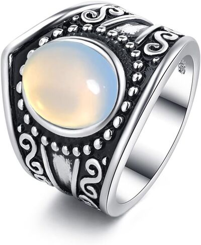 Genuine Crown Gemstone Ring,S925 Sterling Silver Retro Natural Oval Quartz Crystal Stone Boho Wide Band Ring Jewelry Gift for Women in Saudi Arabia