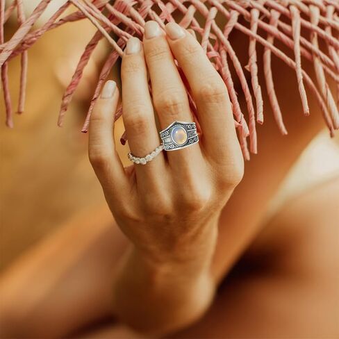 Genuine Crown Gemstone Ring,S925 Sterling Silver Retro Natural Oval Quartz Crystal Stone Boho Wide Band Ring Jewelry Gift for Women in Saudi Arabia