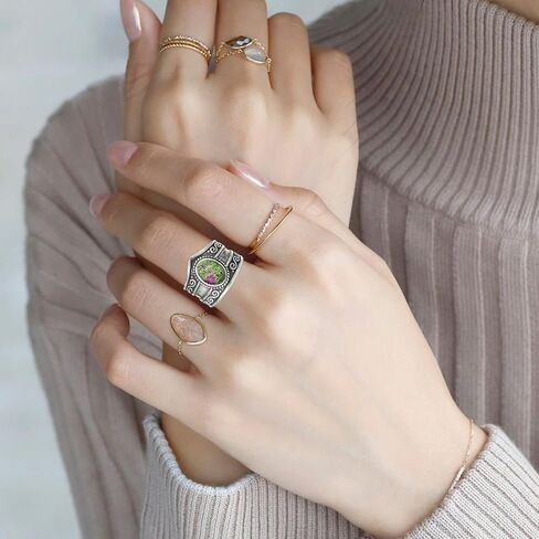 Genuine Crown Gemstone Ring,S925 Sterling Silver Retro Natural Oval Quartz Crystal Stone Boho Wide Band Ring Jewelry Gift for Women in Saudi Arabia