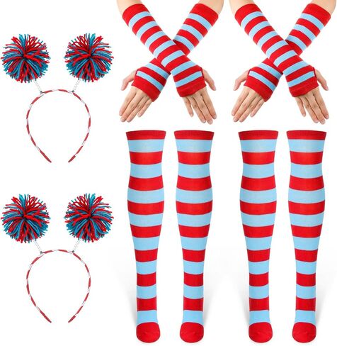 6 Pcs Independence Day Accessories Include 2 Pcs Pom Pom Headbands 2 Pairs 4th of July Red Blue Striped Socks and 2 Pairs Stretchy Gloves for Women Girl Independence Day Party in Saudi Arabia