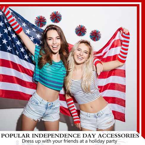 6 Pcs Independence Day Accessories Include 2 Pcs Pom Pom Headbands 2 Pairs 4th of July Red Blue Striped Socks and 2 Pairs Stretchy Gloves for Women Girl Independence Day Party in Saudi Arabia
