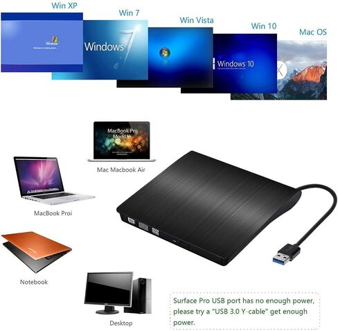 [إصدار محدث] محرك أقراص مضغوطة خارجي، محرك أقراص مضغوطة محمول ACETEND USB 3.0 +/-RW محرك أقراص DVD/CD ROM رفيع، ناسخ ناسخ أقراص DVD/CD ROM، نقل بيانات عالي السرعة لأجهزة الكمبيوتر المحمول وأجهزة الكمبيوتر المكتبية (رمادي) in Saudi Arabia