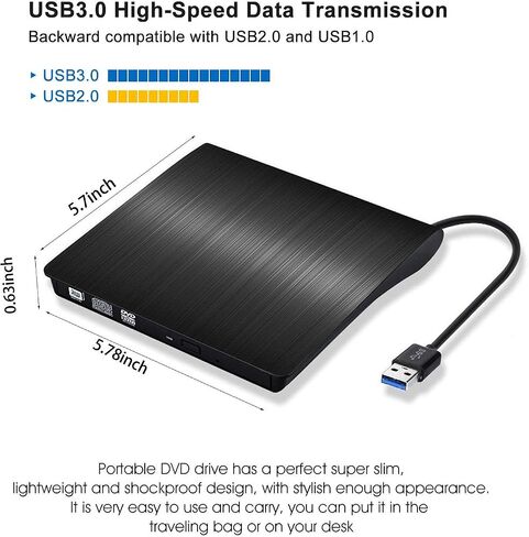 [إصدار محدث] محرك أقراص مضغوطة خارجي، محرك أقراص مضغوطة محمول ACETEND USB 3.0 +/-RW محرك أقراص DVD/CD ROM رفيع، ناسخ ناسخ أقراص DVD/CD ROM، نقل بيانات عالي السرعة لأجهزة الكمبيوتر المحمول وأجهزة الكمبيوتر المكتبية (رمادي) in Saudi Arabia