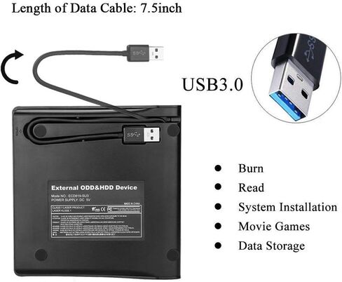 [إصدار محدث] محرك أقراص مضغوطة خارجي، محرك أقراص مضغوطة محمول ACETEND USB 3.0 +/-RW محرك أقراص DVD/CD ROM رفيع، ناسخ ناسخ أقراص DVD/CD ROM، نقل بيانات عالي السرعة لأجهزة الكمبيوتر المحمول وأجهزة الكمبيوتر المكتبية (رمادي) in Saudi Arabia