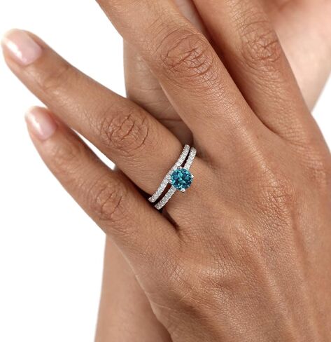 Gem Stone King 925 Sterling Silver London Blue Topaz and White Moissanite Wedding Engagement Band Bridal Set Ring For Women (1.59 Cttw, Gemstone November Birthstone, Available In Size 5, 6, 7, 8, 9) in Saudi Arabia