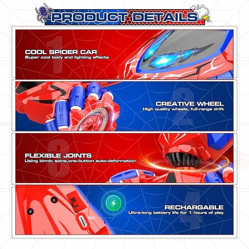 Spider Remote Control Car,Spider Toys for Boys 4-6,6-8,Double Sided 360° Rotating 4WD Rechargeable RC Cars with 2.4GHz Cool Outdoor Toys for Kids Birthday Gifts for 4-12 Year Old Boys in Saudi Arabia