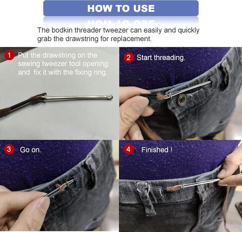 Joyangy Pack of 4 Drawstring Threader, Bodkin Threader Tweezers Sewing Tool, 2.6 + 3.1 Inch Sewing Tweezer Tool for Replacement Drawstring for Sweatpants, Tweezers Clips for Machine Hand Sewing in Saudi Arabia