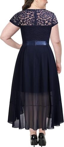 Knitee Women's Plus Size Floral Lace Ruffle Contrast Chiffon Formal Bridesmaid Party Cocktail Maxi Dress in Saudi Arabia