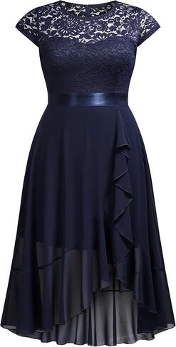 Knitee Women's Plus Size Floral Lace Ruffle Contrast Chiffon Formal Bridesmaid Party Cocktail Maxi Dress in Saudi Arabia