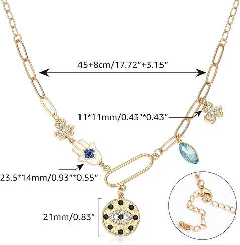 Dainty Gold Evil Eye Hamsa Hand Coin Lucky Charm Pendant Necklace for Women Girls Trendy Vintage Paperclip Chain Sun Moon Clover Flower Chunky Charm Necklace Jewelry Gifts in Saudi Arabia
