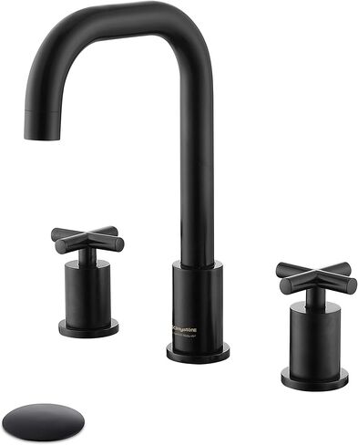Matte Black Bathroom Faucet 3-Hole, Modern 8-Inch Black Widespread Bathroom Sink Vanity Faucet with 2 Cross Handles in Saudi Arabia