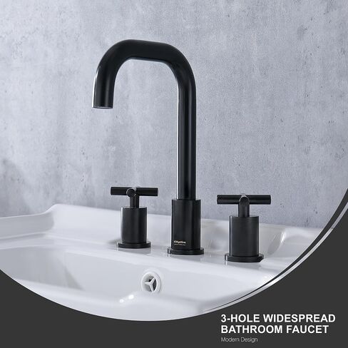 Matte Black Bathroom Faucet 3-Hole, Modern 8-Inch Black Widespread Bathroom Sink Vanity Faucet with 2 Cross Handles in Saudi Arabia