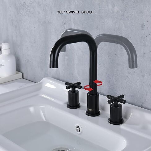 Matte Black Bathroom Faucet 3-Hole, Modern 8-Inch Black Widespread Bathroom Sink Vanity Faucet with 2 Cross Handles in Saudi Arabia