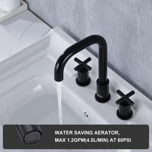 Matte Black Bathroom Faucet 3-Hole, Modern 8-Inch Black Widespread Bathroom Sink Vanity Faucet with 2 Cross Handles in Saudi Arabia