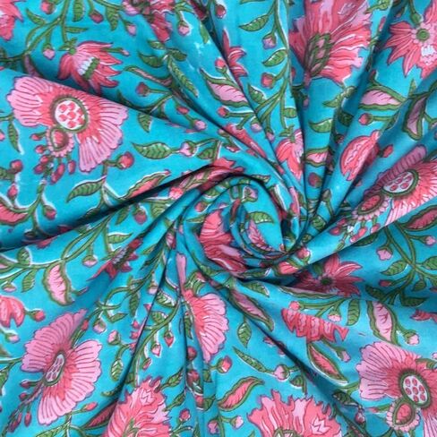 نسيج قطني مطبوع يدويًا من E-Tailor®، قماش فوال قطني للخياطة والحرفية وصناعة الملابس وتشغيل الصبغة الطبيعية قماش طباعة الأزهار الهندية Sanganeri من عرض الياردة 44 بوصة - 3 ياردة - زهري - أحمر in Kuwait