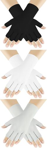 3 Pairs Women Sun UV Protection Gloves Ice Silk Fingerless Gloves Breathable Half Finger Gloves for Driving, Cycling, Hiking, Running, Manicures Nail Art in Kuwait