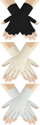 3 Pairs Women Sun UV Protection Gloves Ice Silk Fingerless Gloves Breathable Half Finger Gloves for Driving, Cycling, Hiking, Running, Manicures Nail Art in Kuwait