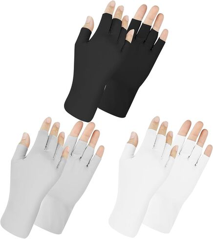 3 Pairs Women Sun UV Protection Gloves Ice Silk Fingerless Gloves Breathable Half Finger Gloves for Driving, Cycling, Hiking, Running, Manicures Nail Art in Kuwait