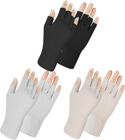 3 Pairs Women Sun UV Protection Gloves Ice Silk Fingerless Gloves Breathable Half Finger Gloves for Driving, Cycling, Hiking, Running, Manicures Nail Art in Kuwait