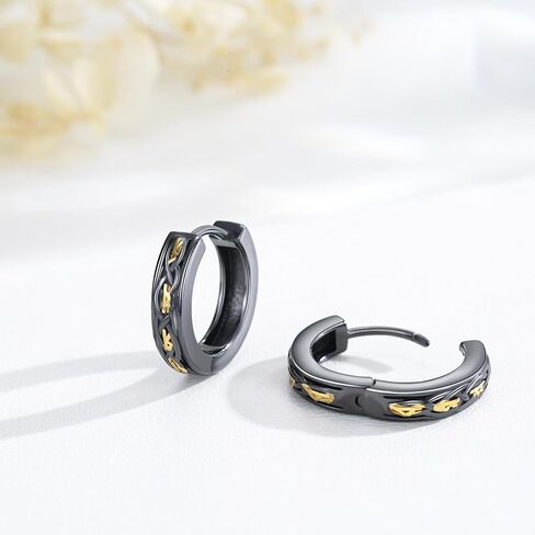 أقراط هوب S925 من الفضة الإسترليني للرجال أقراط فايكنغ سوداء رائعة مجوهرات رجالية للرجال والنساء والأولاد in Kuwait