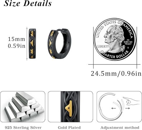 أقراط هوب S925 من الفضة الإسترليني للرجال أقراط فايكنغ سوداء رائعة مجوهرات رجالية للرجال والنساء والأولاد in Kuwait