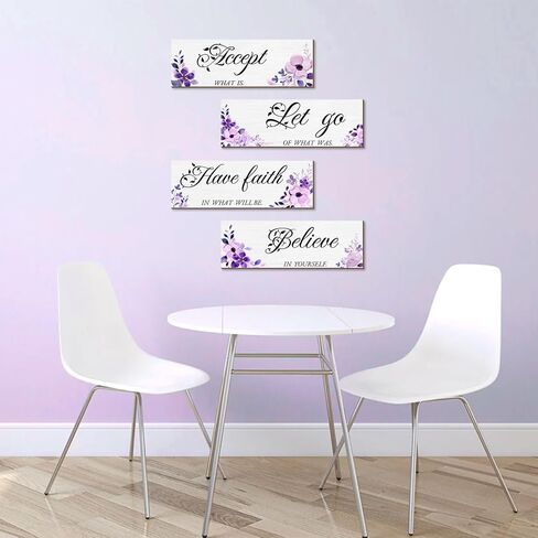 Joyhawk 4 Pieces Blue Flower Wall Decor For Bedroom, Accept-Let go-Have faith-Believe Wooden Inspirational Wall Art Decorations for Living Room Bathroom,Rustic Wooden Farmhouse Home Decor, 12 x 4 Inch in Saudi Arabia