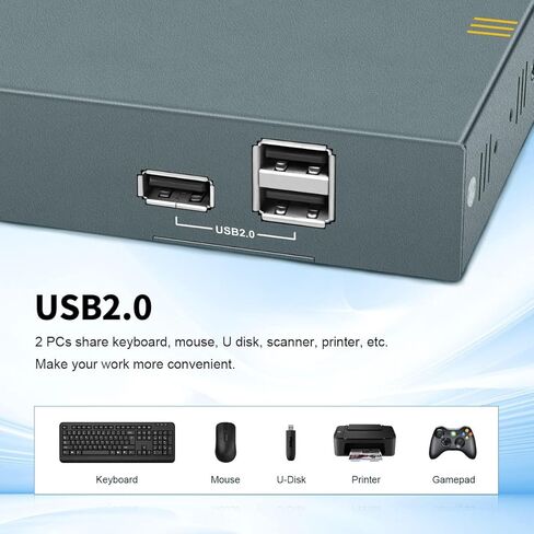 DVI KVM Switch 2 Port with Audio, Support Ultra HD 4K@30Hz Resolution, DVI KVM Switch 2 in 1 Out by Button Switch, Design of 3 USB 2.0 Ports, 2 DVI Cables and 2 USB Cables Included in Saudi Arabia