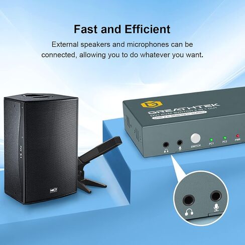 DVI KVM Switch 2 Port with Audio, Support Ultra HD 4K@30Hz Resolution, DVI KVM Switch 2 in 1 Out by Button Switch, Design of 3 USB 2.0 Ports, 2 DVI Cables and 2 USB Cables Included in Saudi Arabia