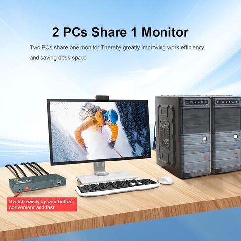 DVI KVM Switch 2 Port with Audio, Support Ultra HD 4K@30Hz Resolution, DVI KVM Switch 2 in 1 Out by Button Switch, Design of 3 USB 2.0 Ports, 2 DVI Cables and 2 USB Cables Included in Saudi Arabia