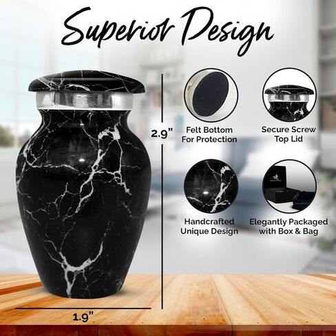 Small Marble Urn for Human Ashes - Handcrafted Mini Urn for Men & Women - Small Keepsake Urn for Ashes - Honor Your Loved One with Cremation Small Urn for Male & Female (Midnight Black, Small) in Saudi Arabia