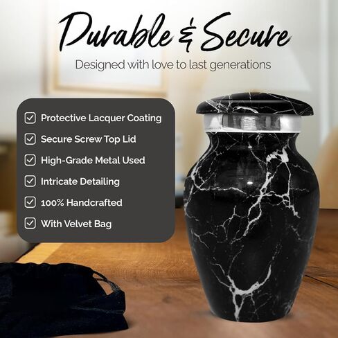 Small Marble Urn for Human Ashes - Handcrafted Mini Urn for Men & Women - Small Keepsake Urn for Ashes - Honor Your Loved One with Cremation Small Urn for Male & Female (Midnight Black, Small) in Saudi Arabia